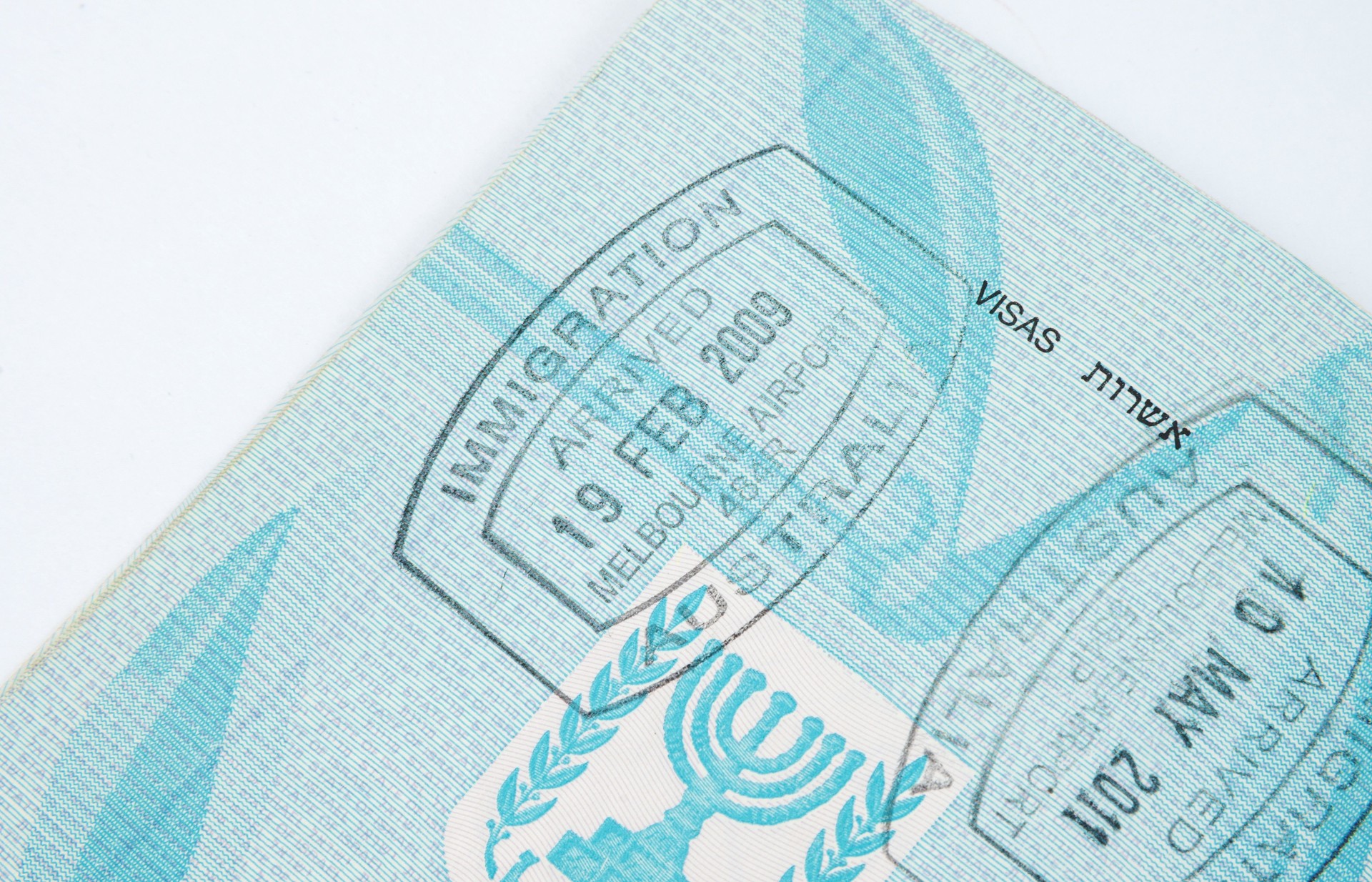 Border crossing stamps in the passport