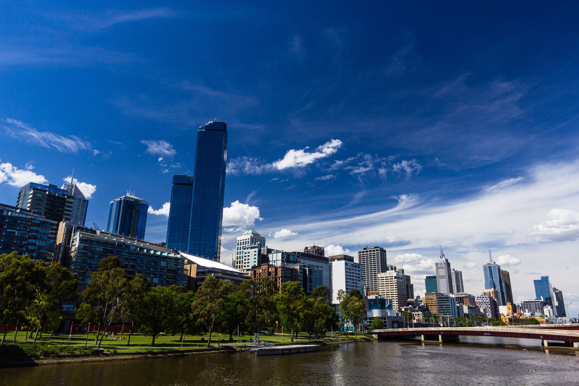 The cityscape along the Yarra River in Melbourne, Australia